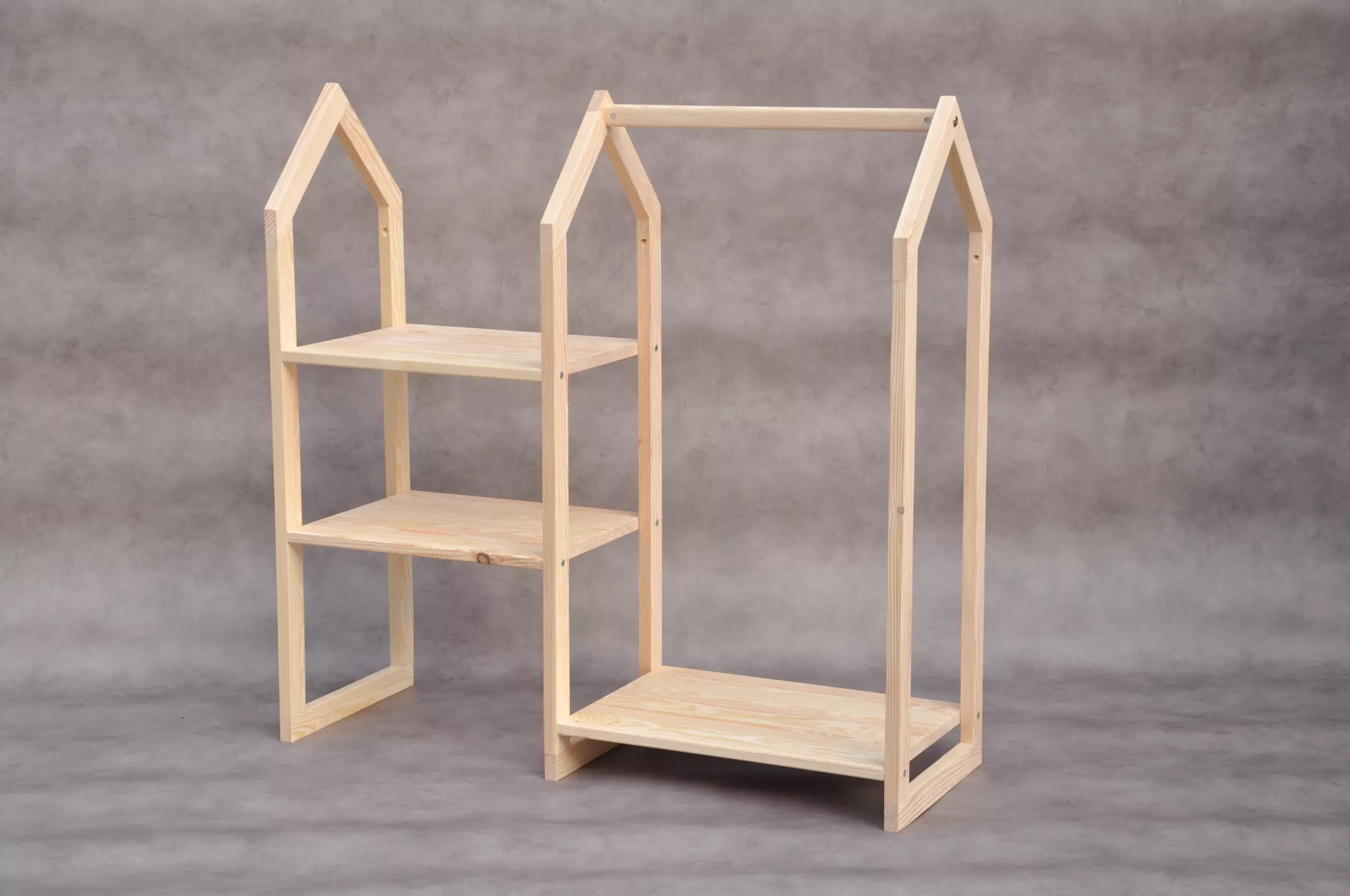 Penderie enfant Maison garde-robe bébé Montessori portant à vêtement en bois avec étagères - meubles de rangement pour chambre d'enfant durables - idée cadeau pour nouveau-né ou comme cadeau de baby shower.