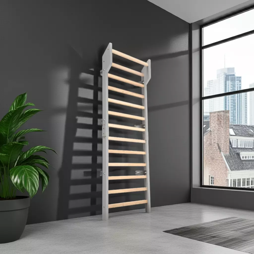 Correction posturale Méthode Mézières sur espalier professionnel pour le traitement de l'obésité et du surpoids.